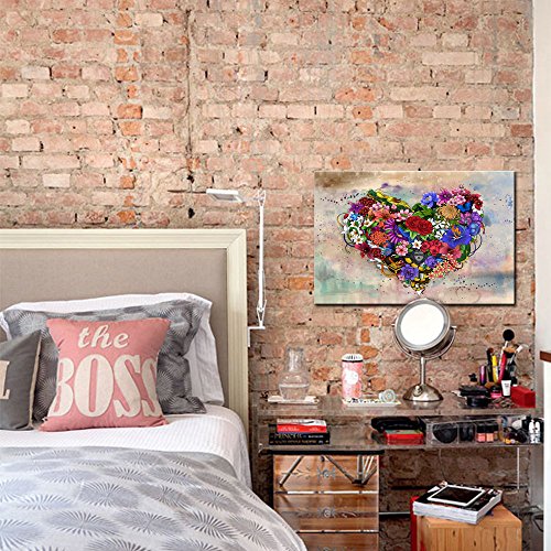 Sechars - Love Heart Wall Decor Abstract Vintage Flower Painting Art For Home Living Room Bedroom Decor Fashion Love Posters Gallery Canvas Wrapped Ready To Hang (16X24Inch) #TOP3