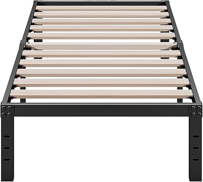 ZIYOO Twin Bed Frames, 3" Wide Wood Slats with 2500 lbs Support for Mattress, 16 Inch High, No Box Spring Needed, Noise Free, Non-Slip, Easy Assembly