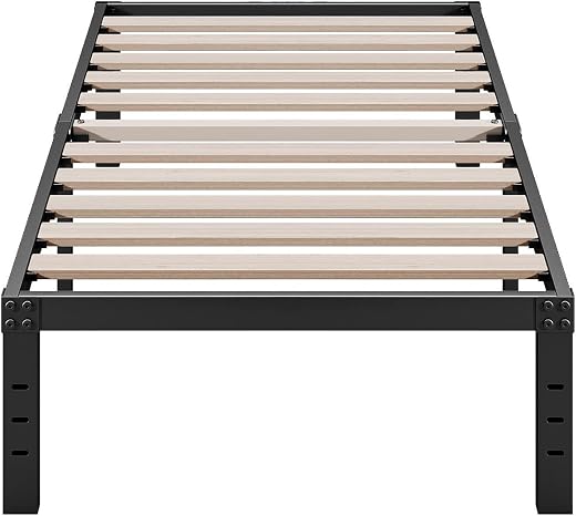 ZIYOO Twin XL Bed Frame, 14 Inches High, 3" Wide Wood Slats with 2500 Pounds Support for Mattress, No Box Spring Needed, N...