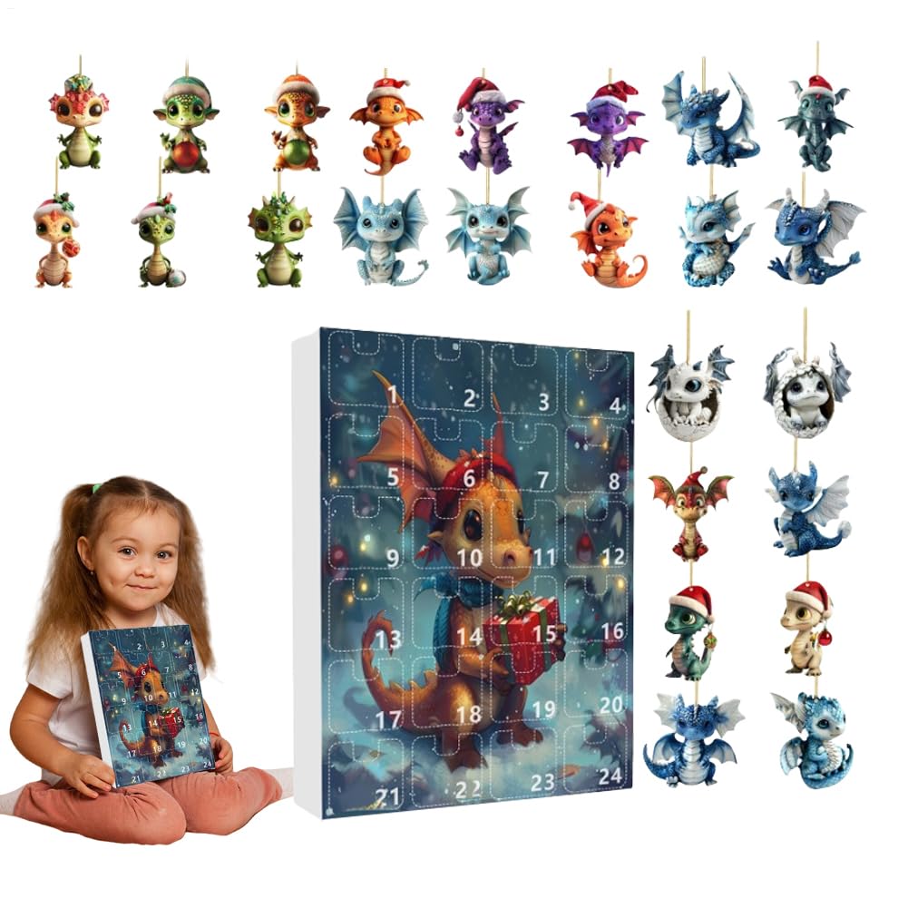 Calendriers de l'Avent 24 Jours Dragon Décorations Suspendables Pendentif Collectionnable pour Adolescents Décoration d'Intérieur Sapin de Noël