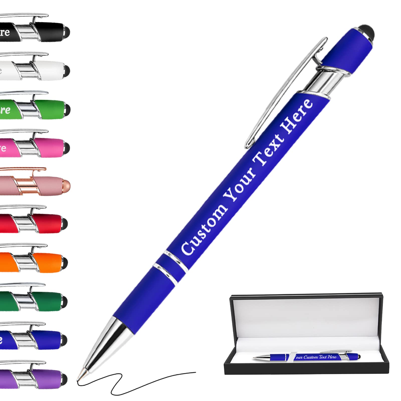 GBVllexuii Personalised Pens Bulk Custom Pens with Logo Name Free Engraved Stylus Ballpoint Pens Customised Retractable Pen Message Text Gift for Men Women Black Ink Business Graduation Birthday Blue