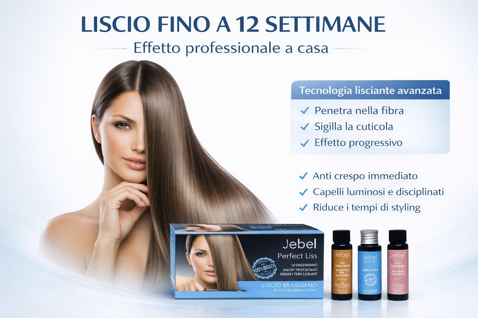JEBEL Perfect Liss - Kit Stiratura Brasiliana - 12 settimane liscio professionale - Kit Mantenimento Stiratura - Trattamento Intensivo e Protettivo e Riparatore con Cheratina - Senza Formaldeide