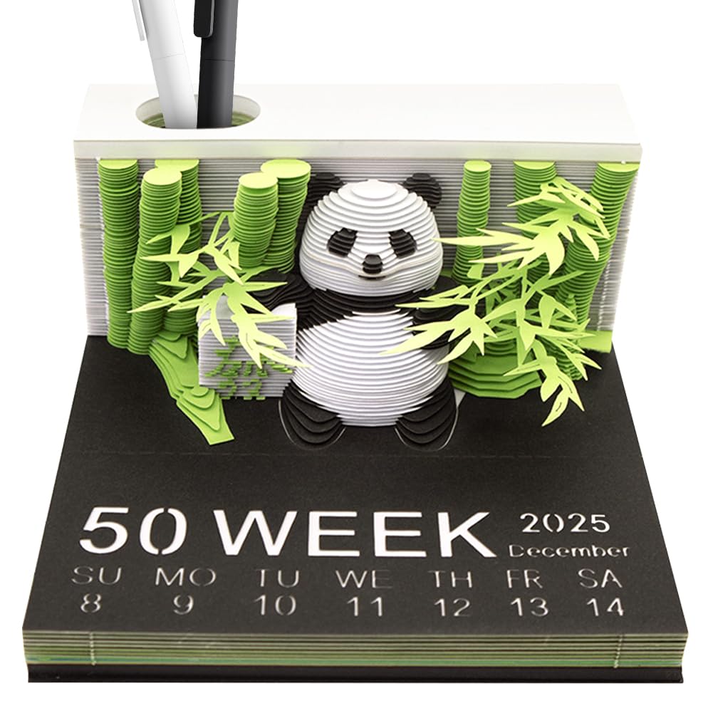 Calendrier 3D 2026 à Effeuiller Avec Lumière LED - Sculpture En Papier Design Panda Ou Pingouin - Décoration De Bureau Et Cadeau Original - 9