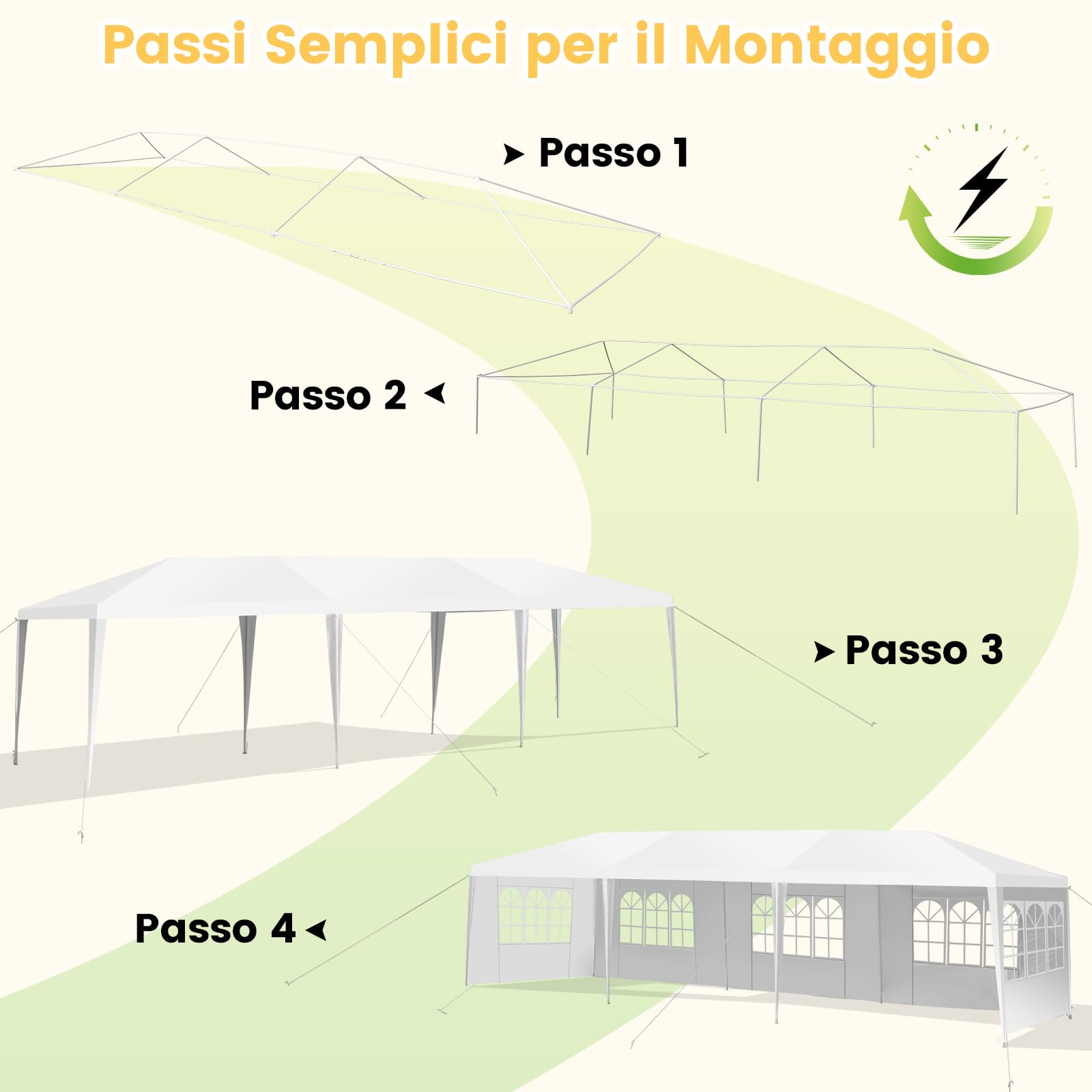COSTWAY Gazebo da Giardino 3 x 9 m, Tendone per Feste con 5 Pannelli Laterali Rimovibili, Impermeabile Protezione UV, per Matrimonio Eventi e Barbecue