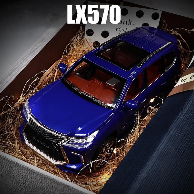 Image of Kids Model 1:24 Lx570 Die Cast Metal Car Pull Back Action Opening Doors with Realistic Engine Sound Lights Toy Car Gift for Boys - Blue