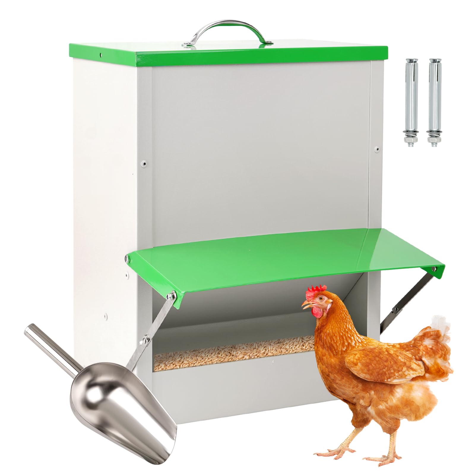 11 kg Automatischer Futterautomat Hühner Wandmontierter Geflügelfutterautomat, kein Abfallgeflügelfutterautomat, Hochbelastbarer Regenfester Futterautomat für Hühner, Enten, Gänseputen