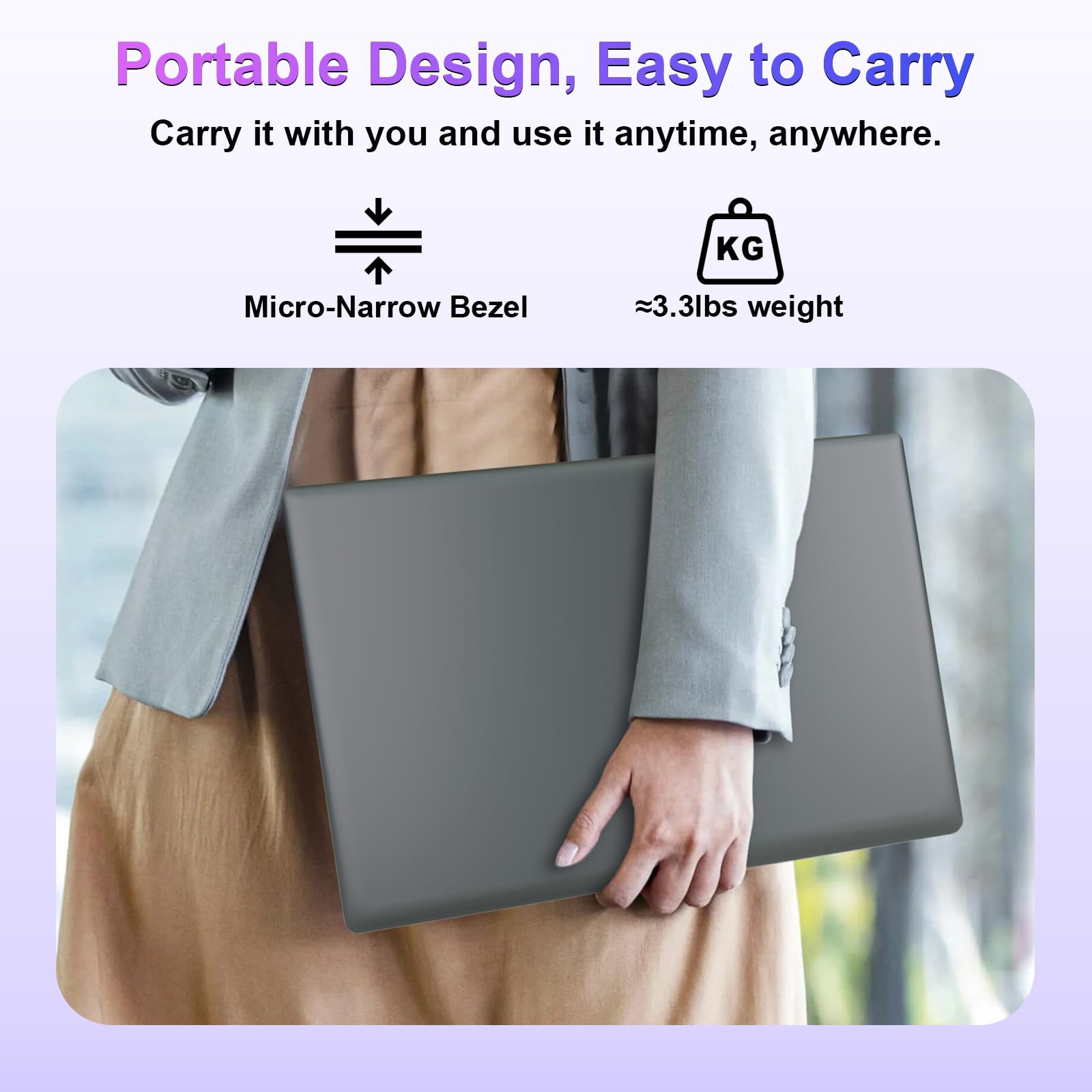 PINSTONE 15,6" Ordinateur Portable Alder Lake-N95(jusquà 3,4 GHz), PC Portable 16Go RAM 512Go SSD, Laptop avec Touch ID, Webcam/WiFi 5/Bluetooth/USB 3.0 - QWERTY Clavier avec AZERTY Membrane du Clavie
