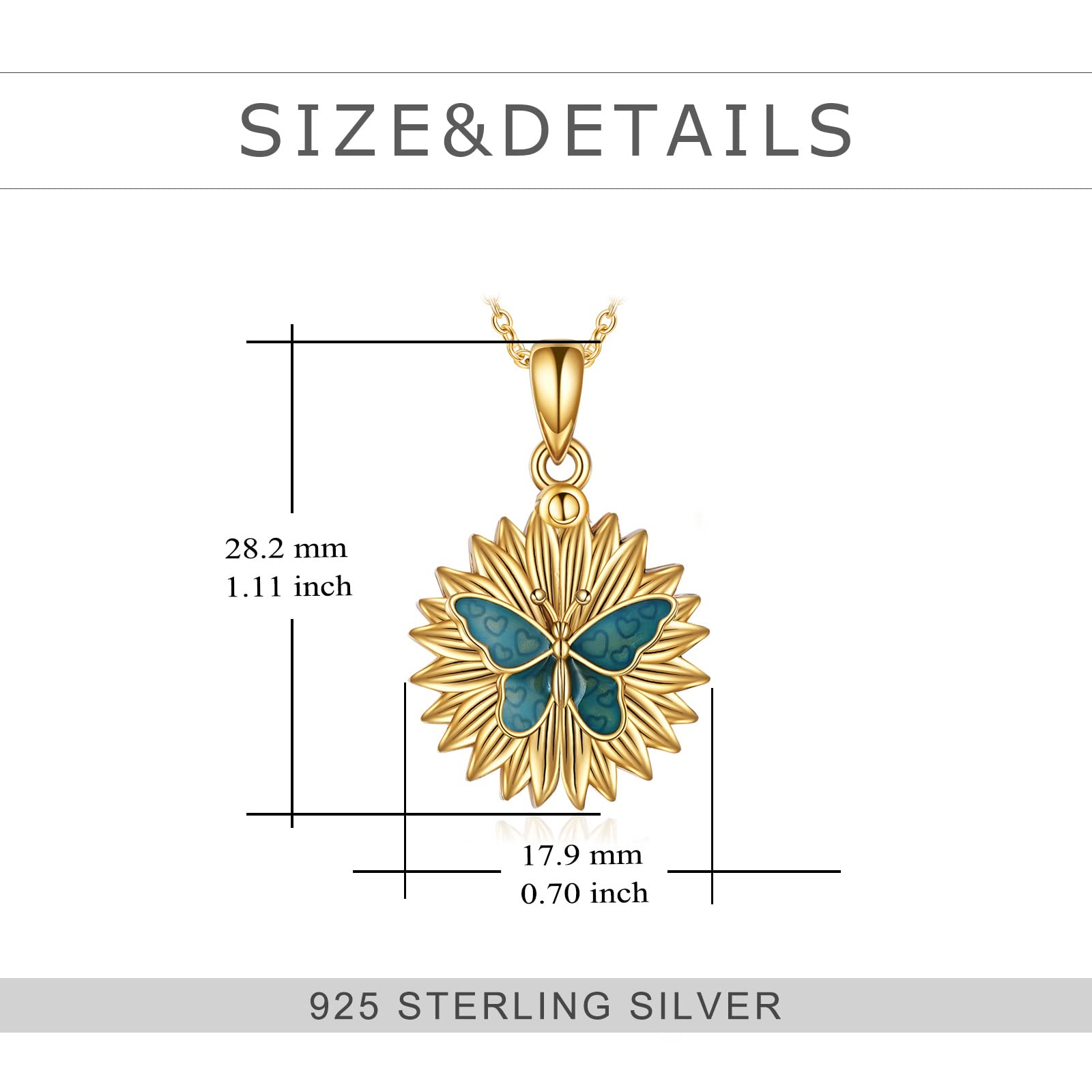 Collana da donna con ciondolo a forma di girasole con medaglione inciso "You are My Sunshine", in argento Sterling 925