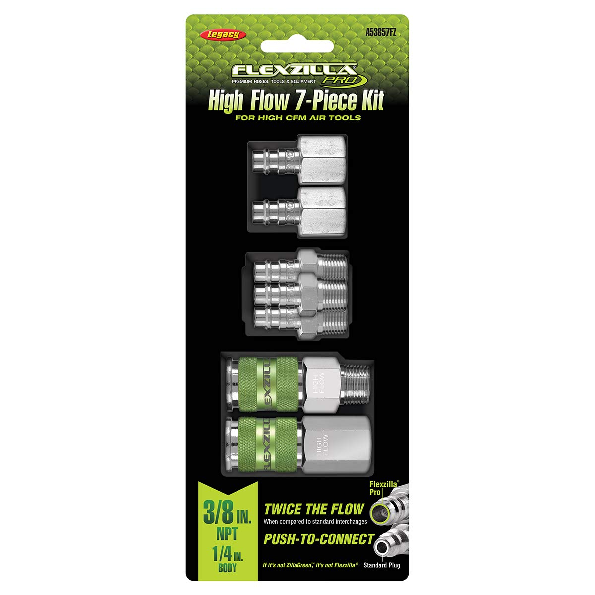 Flexzilla A53657FZPro - Acoplador y enchufe de alto caudal (7 piezas, 1/4 pulgadas, 3/8 pulgadas)