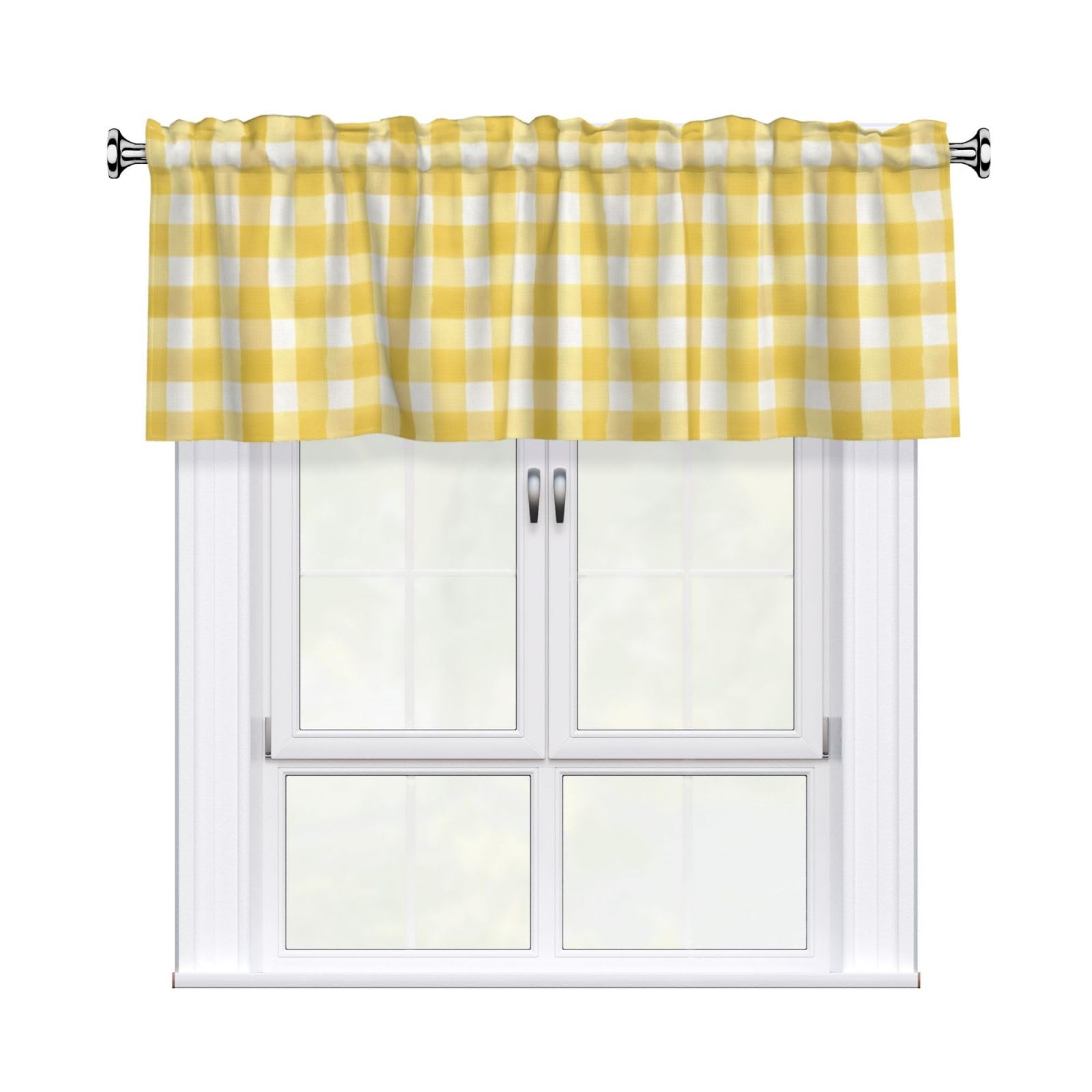 Woshuwo Watercolor Checkered Pattern Pale Yellow Cream Valances For Windows Rod Pocket Window Treatment Short Curtains For Kitchen Living Room Bedroom Decor 54x18in