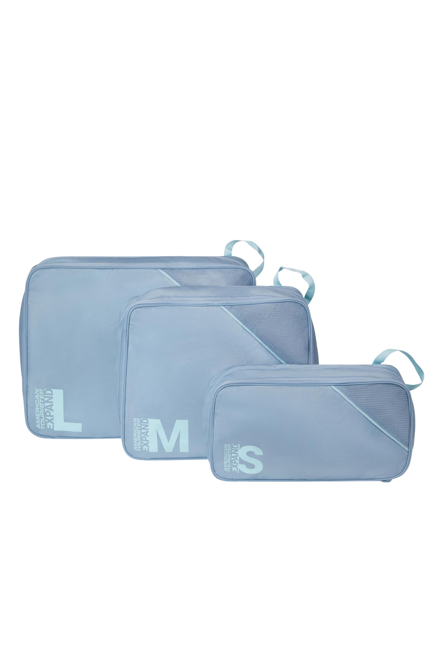 American Tourister Packing Cube Set of 3 - Suitcase Organiser for Holidays, Luggage Organiser for Suitcases, Hand Luggage and Backpack, Stone Blue/Blue