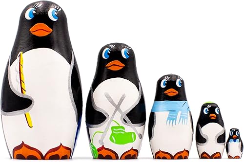 AEVVV Juego de 5 muñecas anidables de pingüinos – Matryoshka con figuras de pingüinos – Muñecas rusas de pingüinos – Regalos de pingüinos