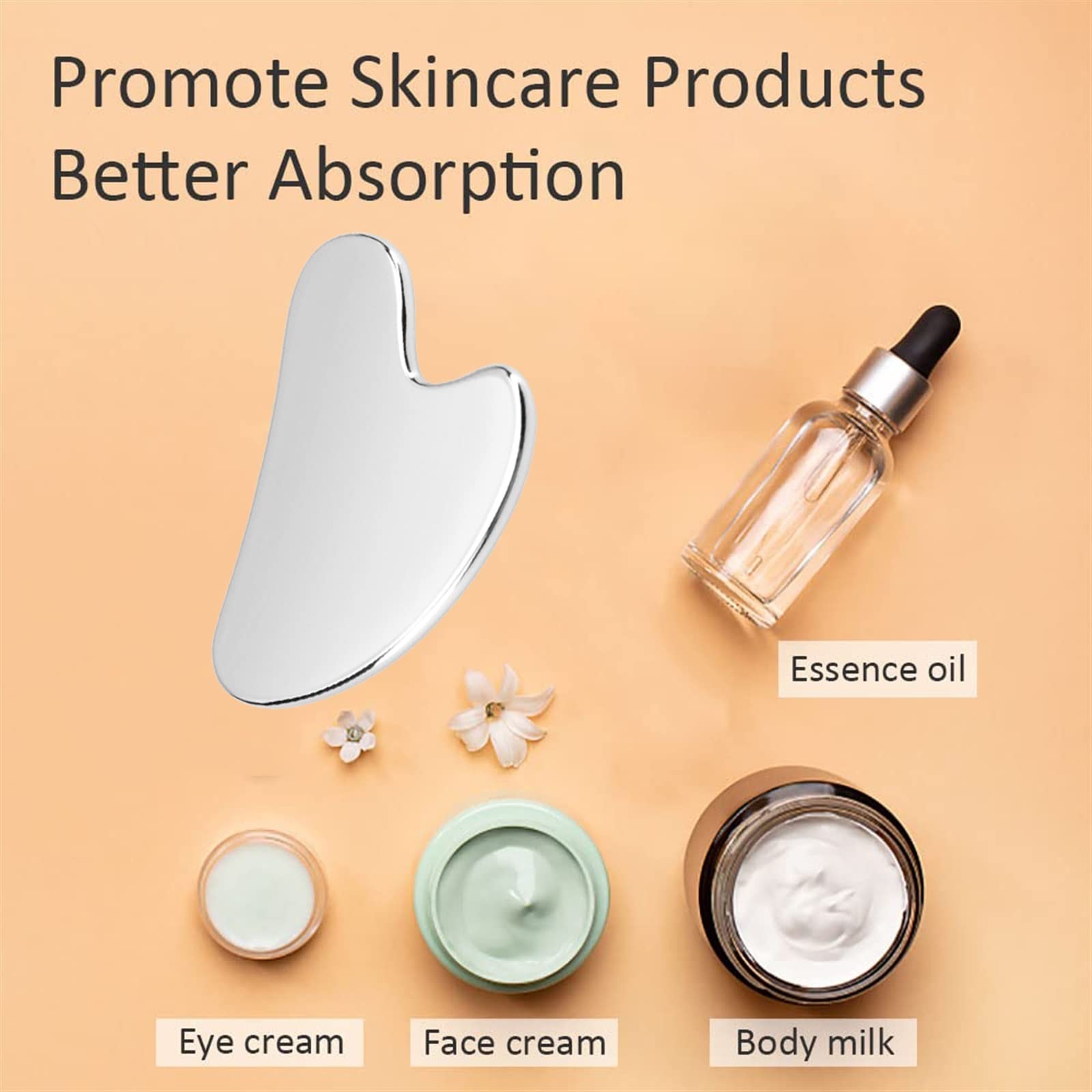 MOBYAT Herramientas de masajeador Facial Gua Sha de Acero Inoxidable for el Cuello de la Cara, Herramienta de raspador de Cara de Metal Gua Sha, Estiramiento Facial raspado de Cara en V 1 Uds