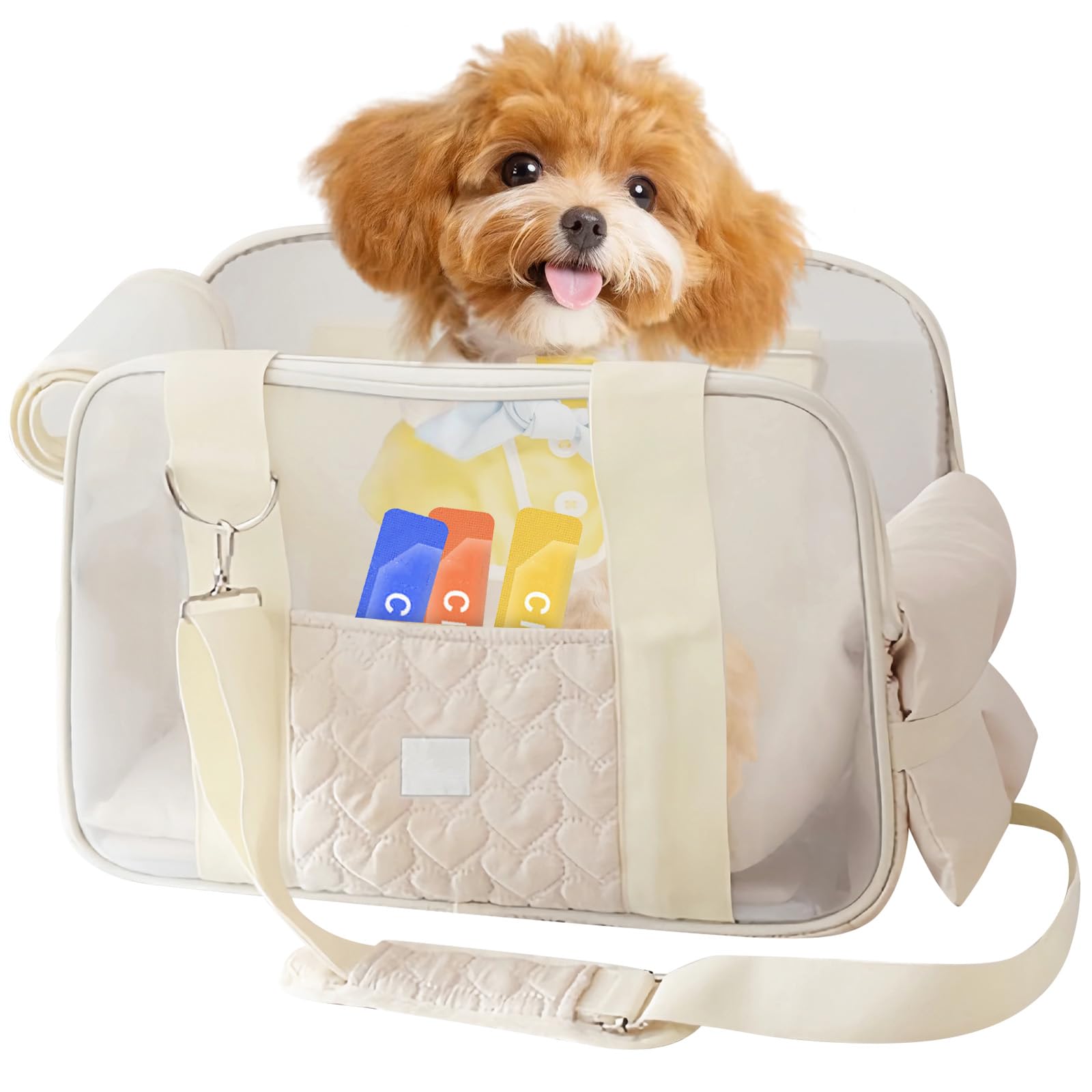 Hundetragetasche bis 5kg, Leichte & Atmungsaktive Hundetasche für Kleine Hunde & Katzen, Tragetasche Hund mit Sicherheitsgurt & Taschen, Ideal für Auto, Reisen, Outdoor