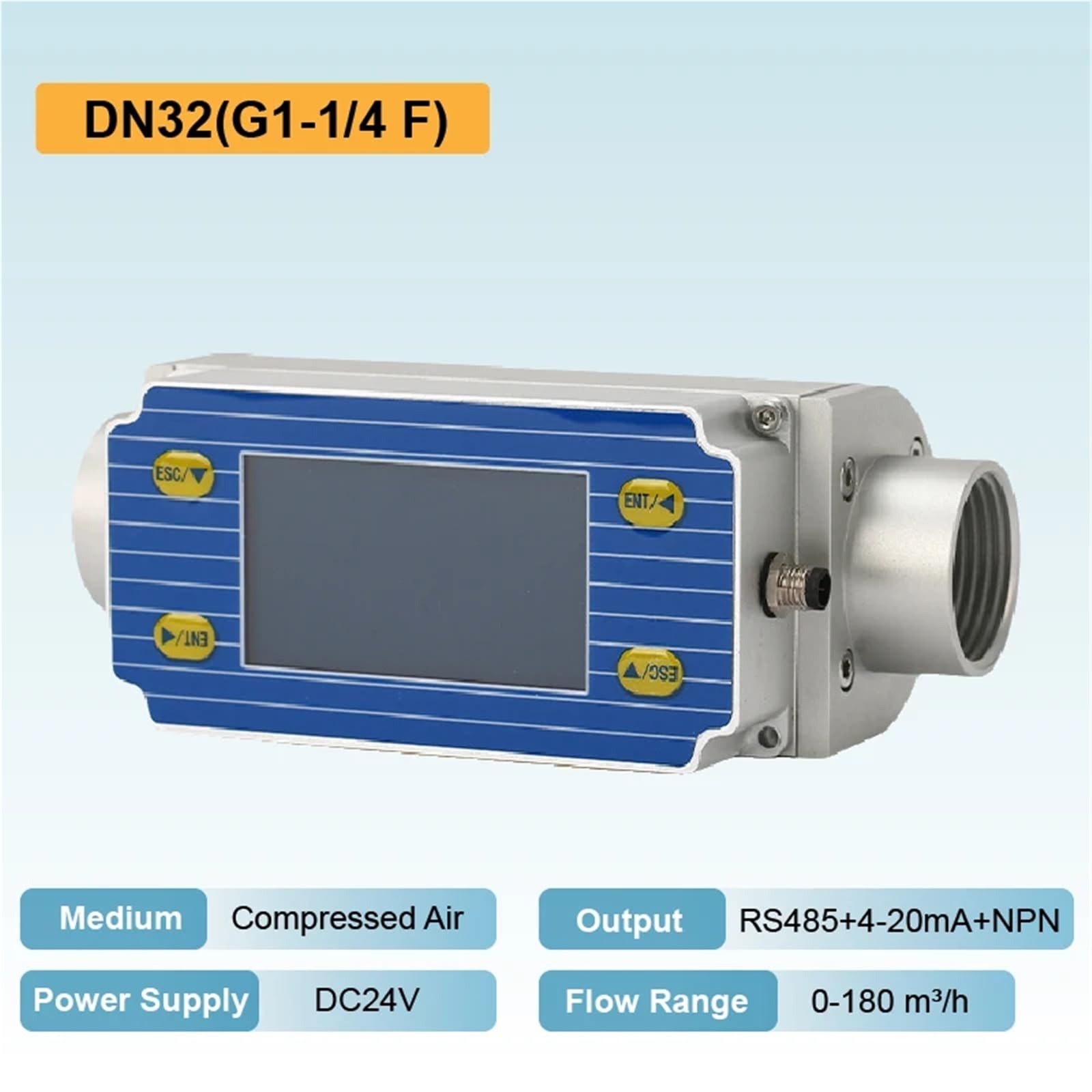 Flussometro, Misuratore di portata massico gas termico compatto con display digitale Sensore in linea DN25-DN4 DC20-30V RS485 4-20mA NPN adatto for(DN32)