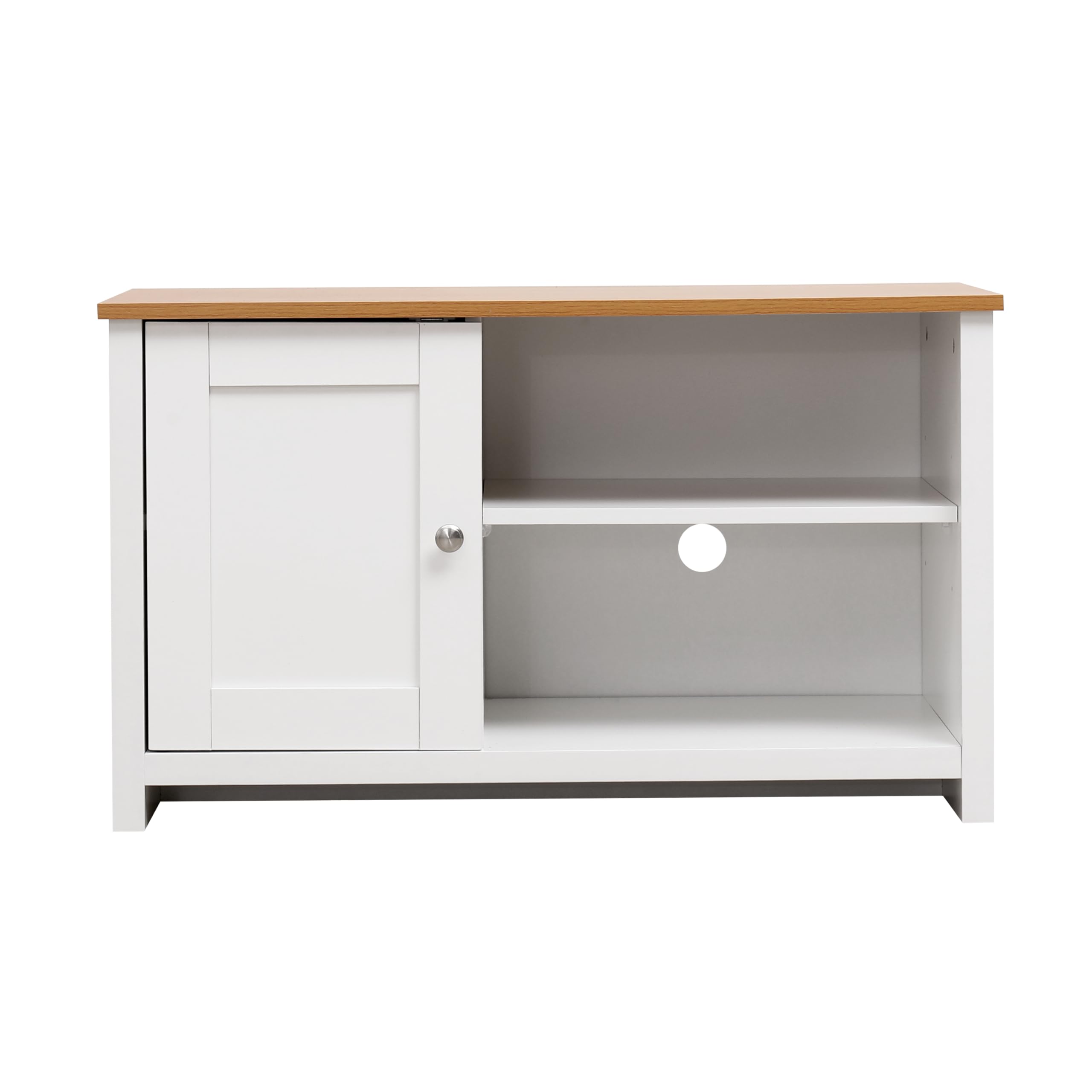 Wooden TV Stand Cabinet TV Unit with 1 Door and Shelves TV Storage Unit Entertainment Multimedia Centres Small Space for Living Room Furniture (White + Oak Color) — image 1