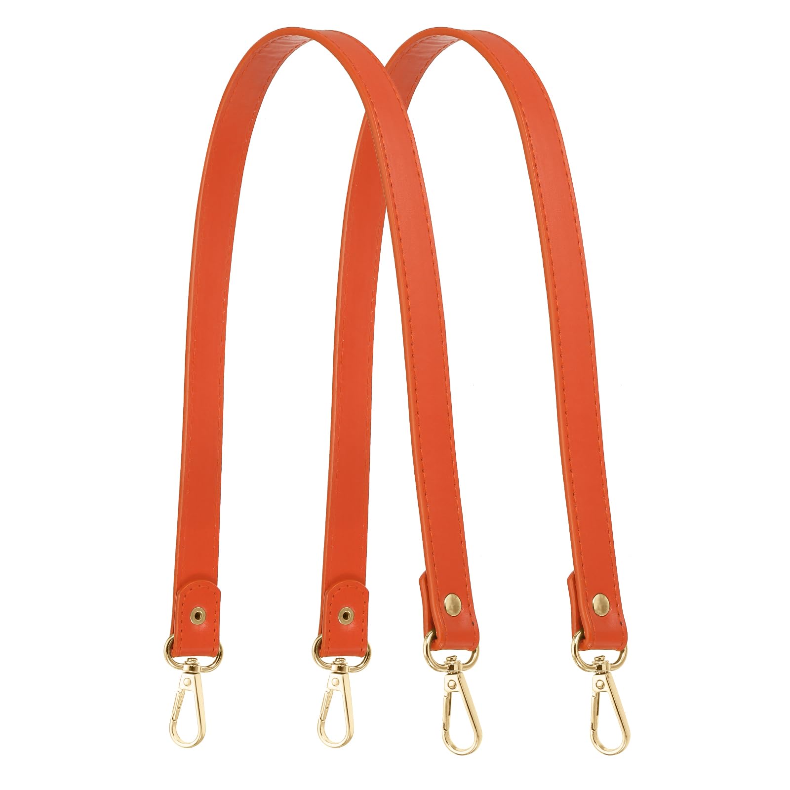 YELARXI Leather Purse Strap Replacement PU Short Bag Handles with Gold Lobster Buckles, 23 Inch Length Fit for Handbags Shoulder Bag Accessories - Rectangle (2 Pack, Orange Red)