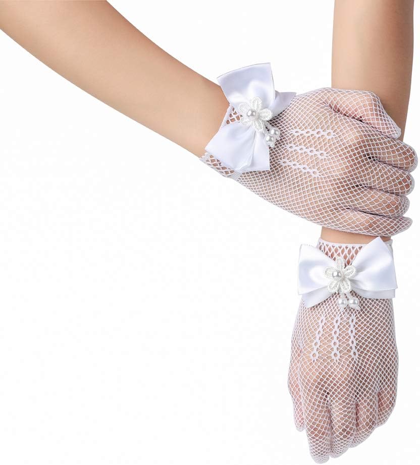 Short Kids Size Flower Girls Princess Pageant Gloves for Children