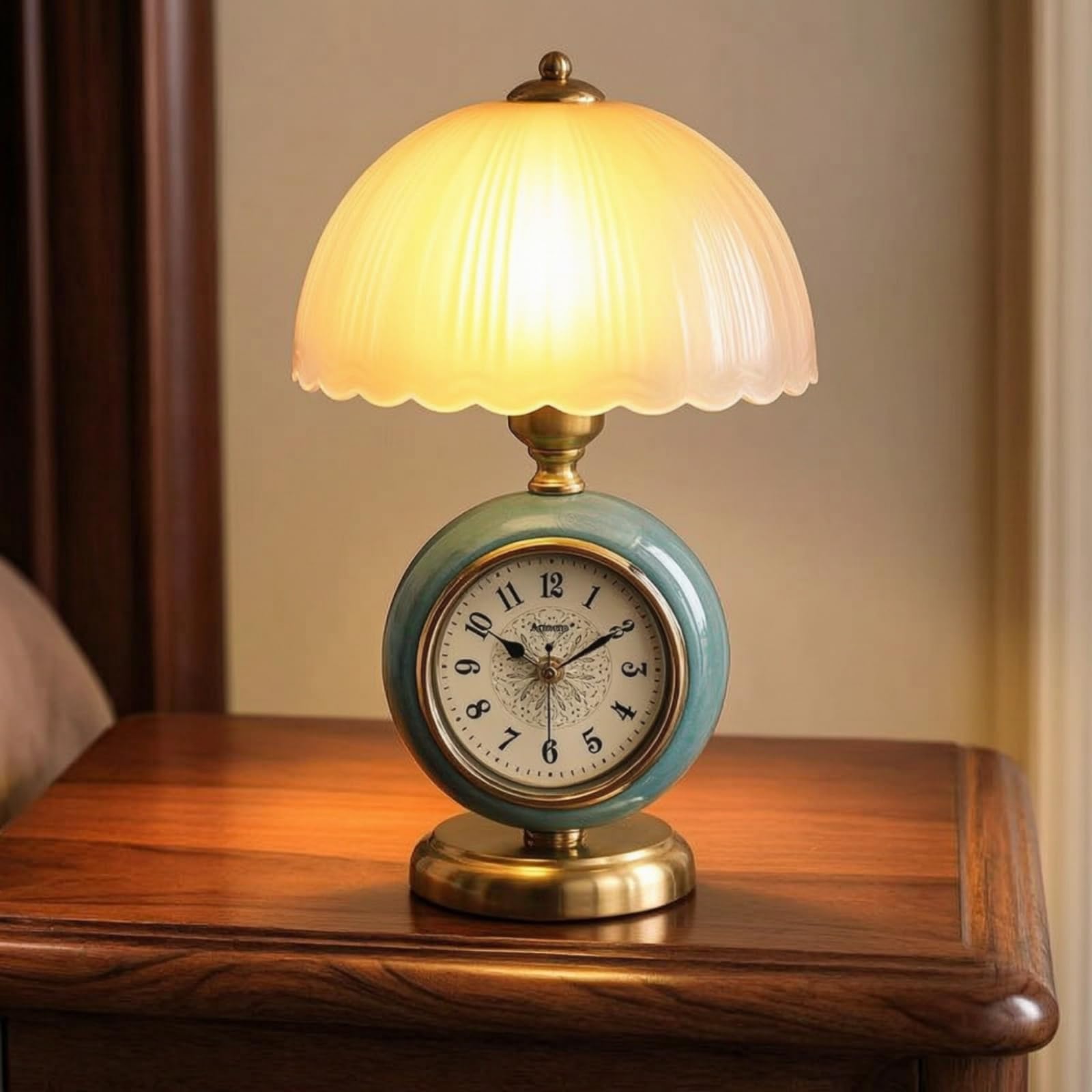 Lampe Table avec Horloge Intégrée Chaleureuse Lampe Chevet avec Horloge Douce Luminaire pour Bureau, 602-0039g Ceramic
