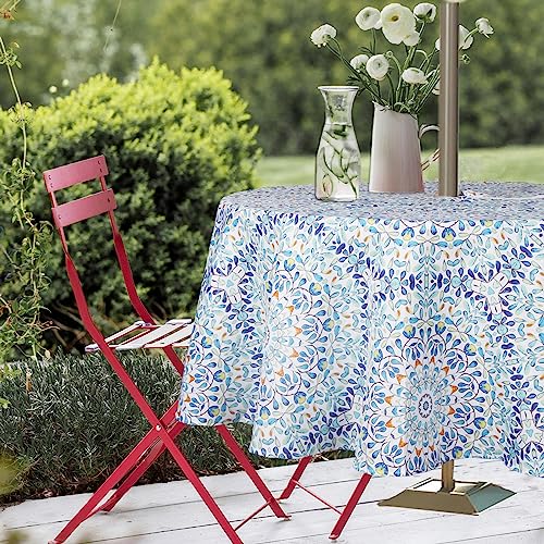Image of EHouseHome Outdoor and Indoor 60inch Round Tablecloth with Umbrella Hole and Zipper, Waterproof Zippered Patio Cloths, Spring /Summer Table Covers for Backyard Circular Table /BBQs /Picnic