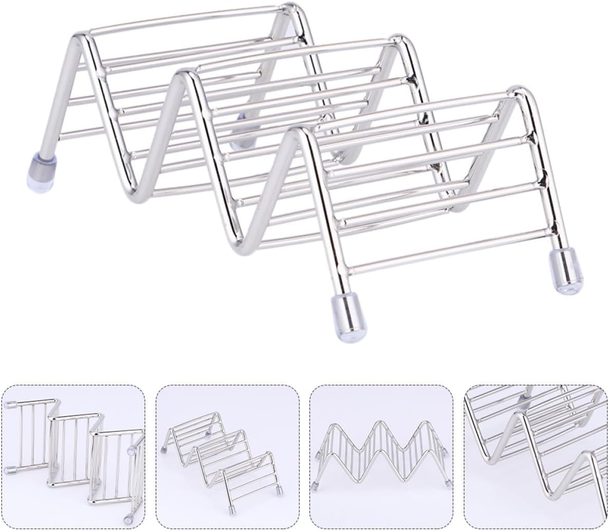 Garneck 2pcs Stainless Steel Taco Stands Burrito Holders Tortilla Rack Corrosion Resistant Shell Holders for Hard Folded Tacos Sandwiches Hot Dog Buns Kitchen Cooking Use