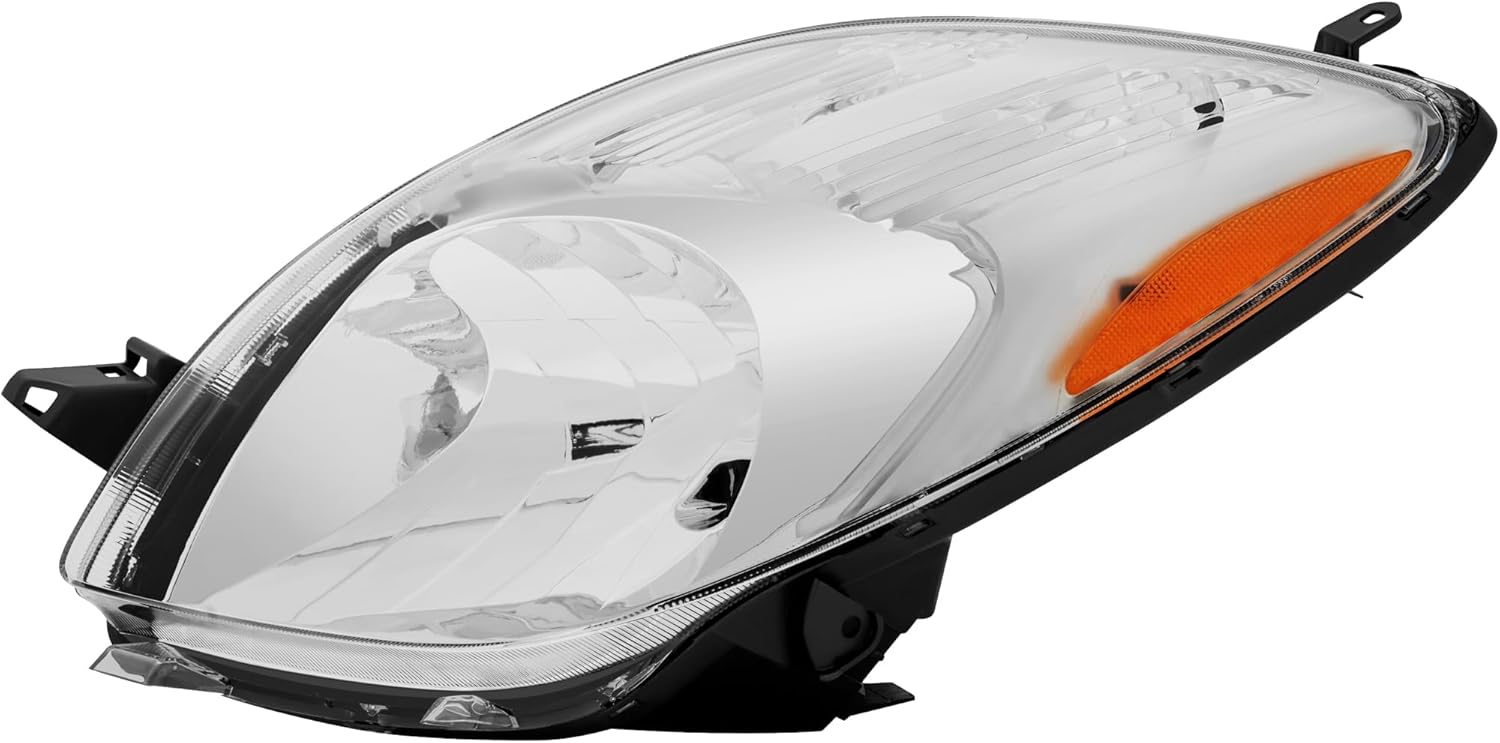 Headlights Assembly Pair for 2007 2008 Toyota Yaris Hatchback Headlamps Head Lights Replacement Driver and Passenger Side,Chrome Housing Amber Reflector