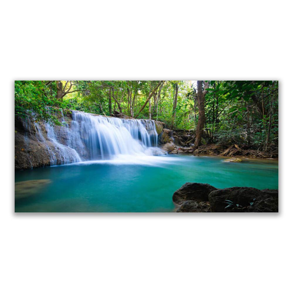 Tableau cascade et lac Tulup, impression sur verre trempé en 120x60cm pour décoration murale