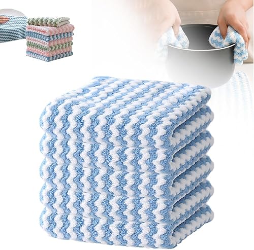 Paño de limpieza de microfibra gruesa, toallas reutilizables y lavables para secar platos, toallas de cocina para automóvil, cocina y ventana (5,