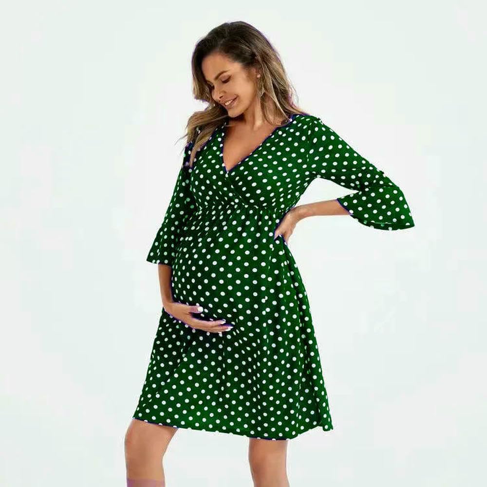 JJDFW Mode Schönes Rot Blau Polka Dot Umstandskleid Mutterschaft Kleid Schwangere Stillkleidung Stillkleider Sommer