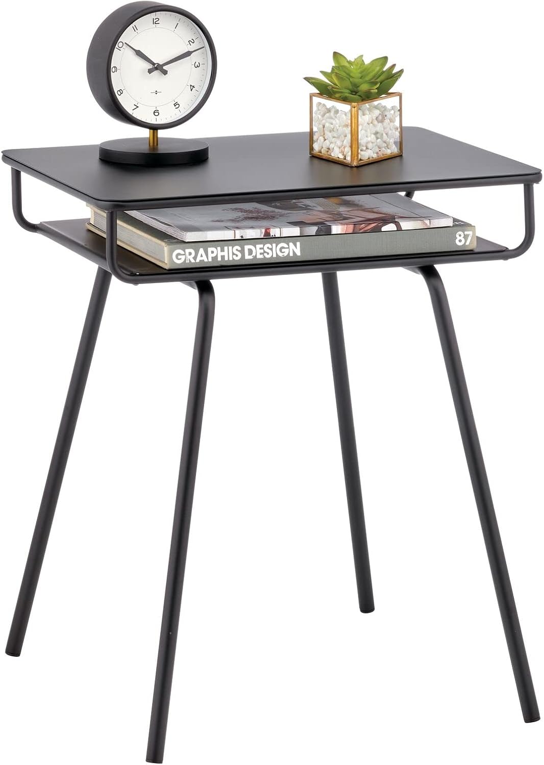 mDesign Modern Rectangle Industrial 2-Tier Side Table with Storage Shelf - Minimalistic Metal Accent/End Furniture Unit for Living Room, Dorm, Office, and Bedroom - Citi Collection - Matte Black : Home & Kitchen