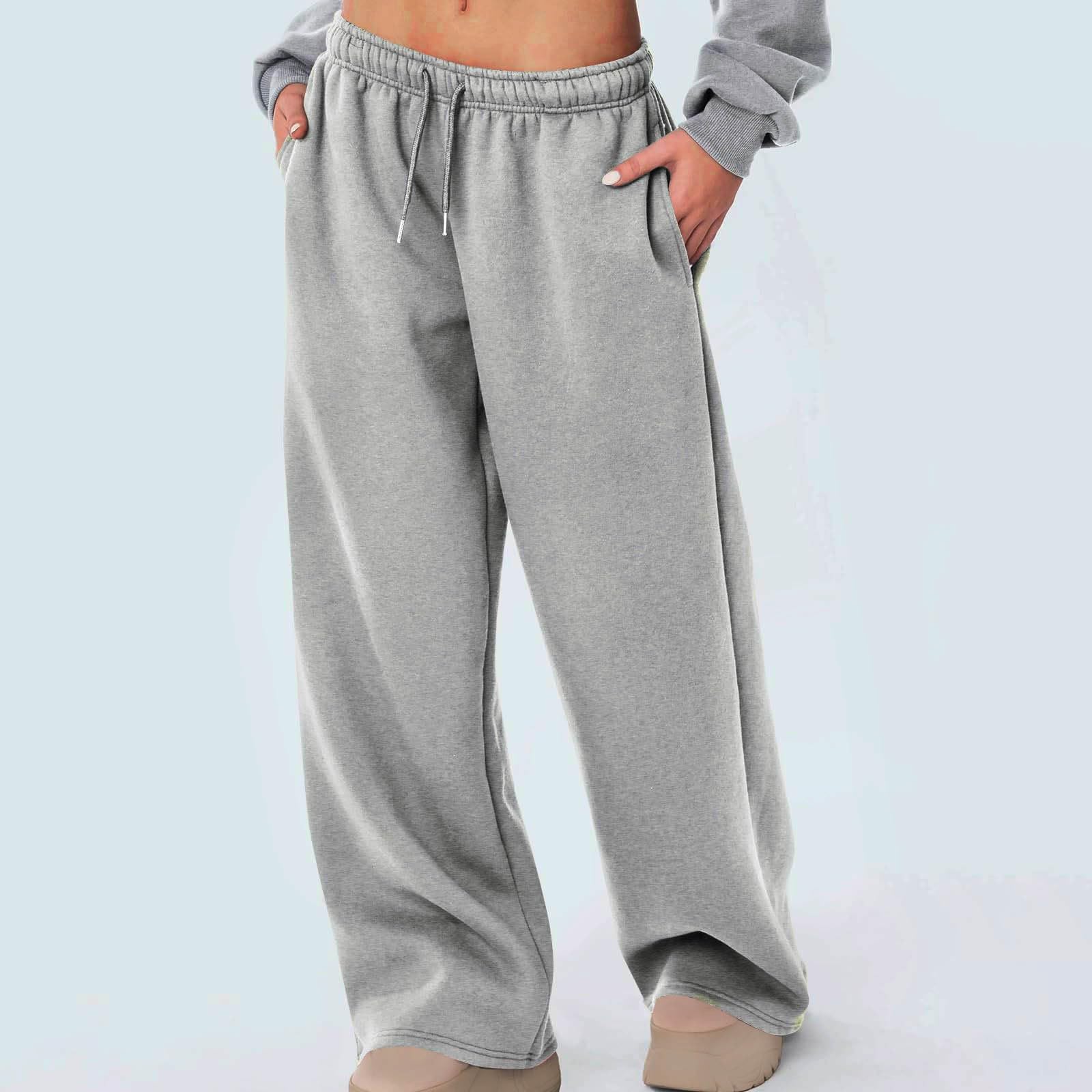 Sweatpants for Women Baggy Wide Leg High Waist Pants Athletic Pants Drawstring Solid Loose Comfy Pants with Pockets Gray