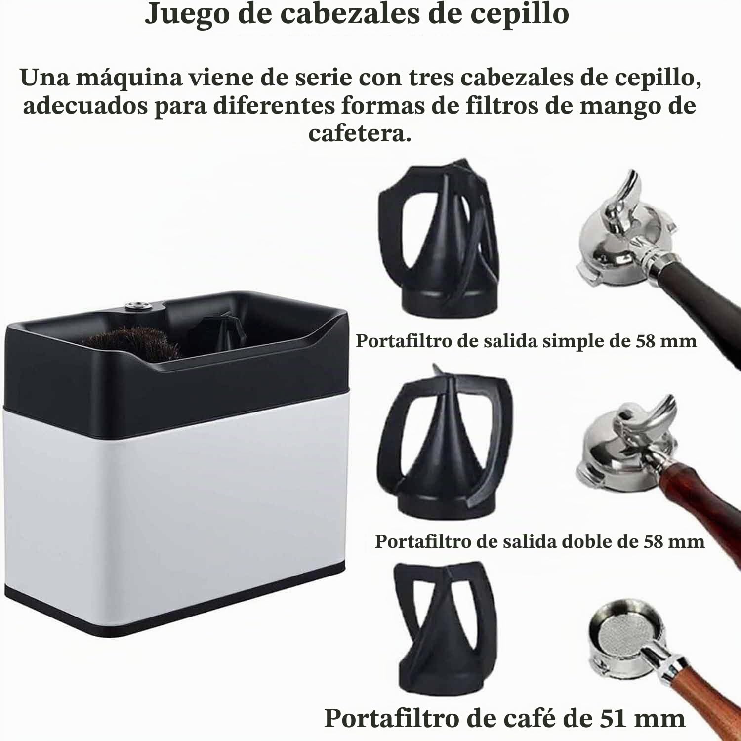 Limpiador de portafiltros eléctrico, limpiador automático de posos de café con 3 raspadores y 1 cabezal de cepillo