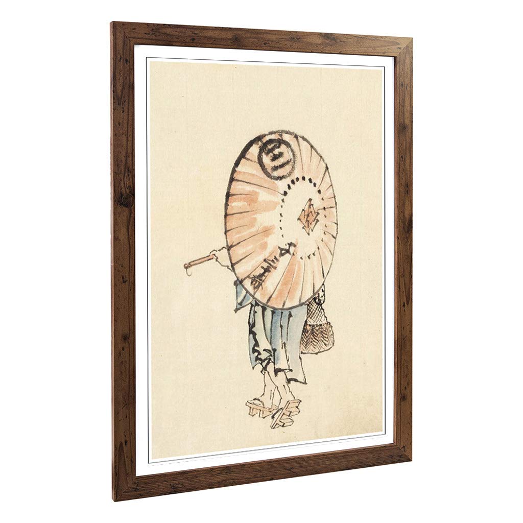Big Box Art Framed Print of Hokusai Girl with Parasol Japanese Oriental Design | Wall Art Picture| Home Decor for Kitchen, Living Room, Bedroom, Hallway, Walnut, A2 / 24.5x18 Inch / 62x45cm
