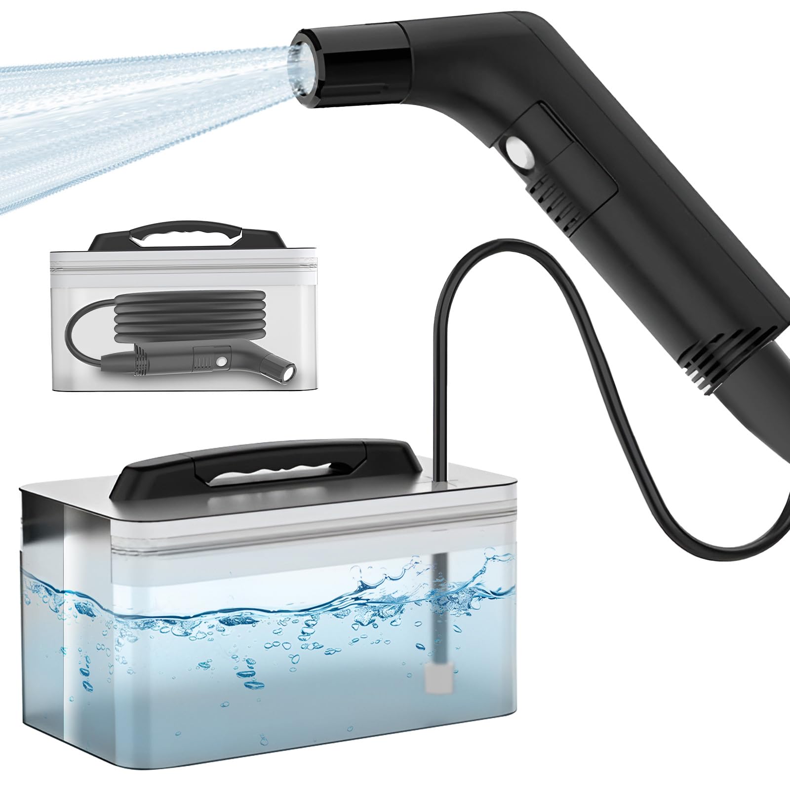 NAFAS Portable Travel Bidet Shattaf Electric Rechargeable Handheld Bidet Sprayer with 2.3 Liter Water Tank and 1.2m Hose for Hygiene Cleaning, Toilet, Bathroom, Outdoor Camping