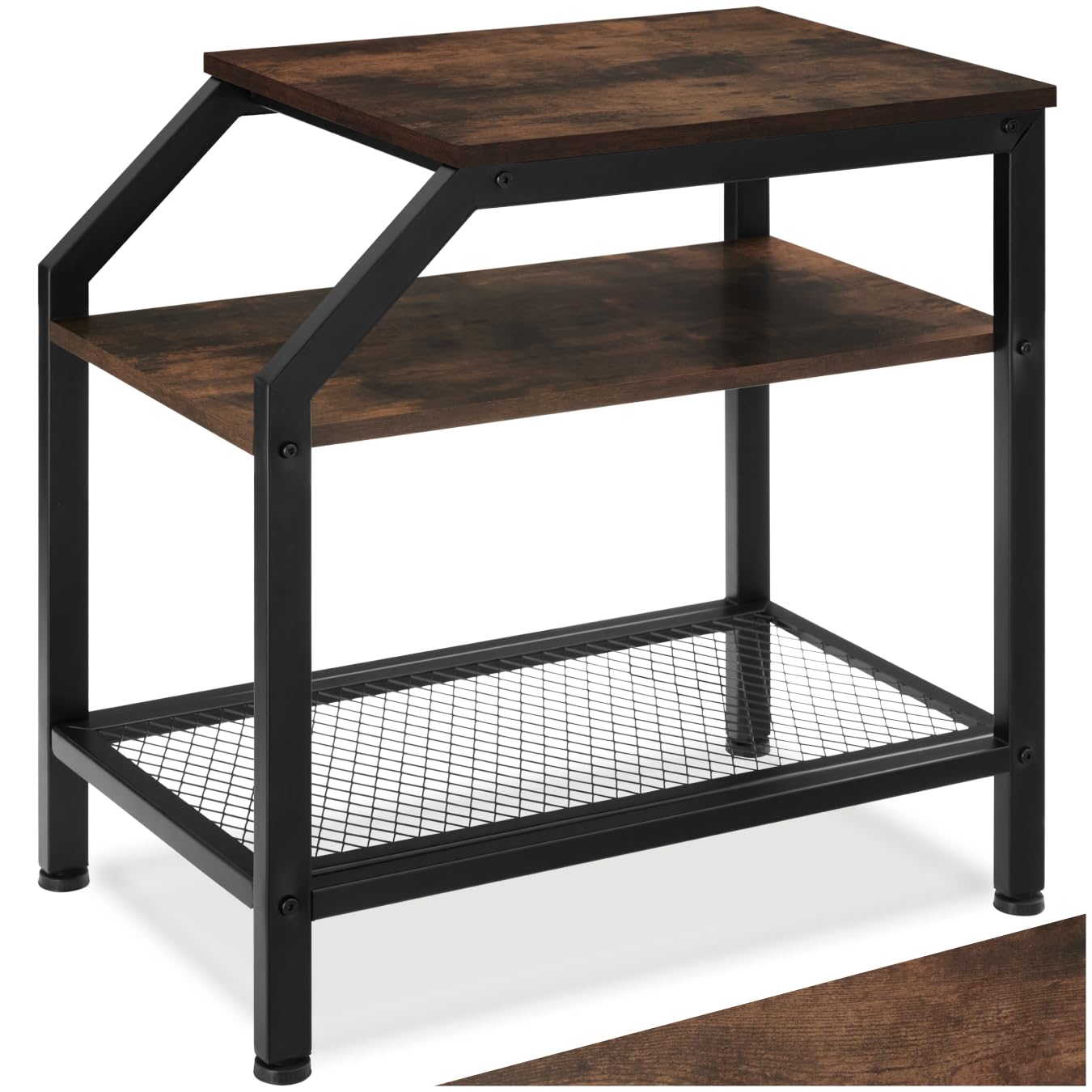tectake® Mesa Auxiliar Madera y Acero, 2 Estantes, Mueble Auxiliar Salon, Dormitorio y Oficina, Decoracion Hogar, Mesitas de Noche - 58,5 x 36,5 x 59,5 cm Madera Industrial Oscura, Rústica