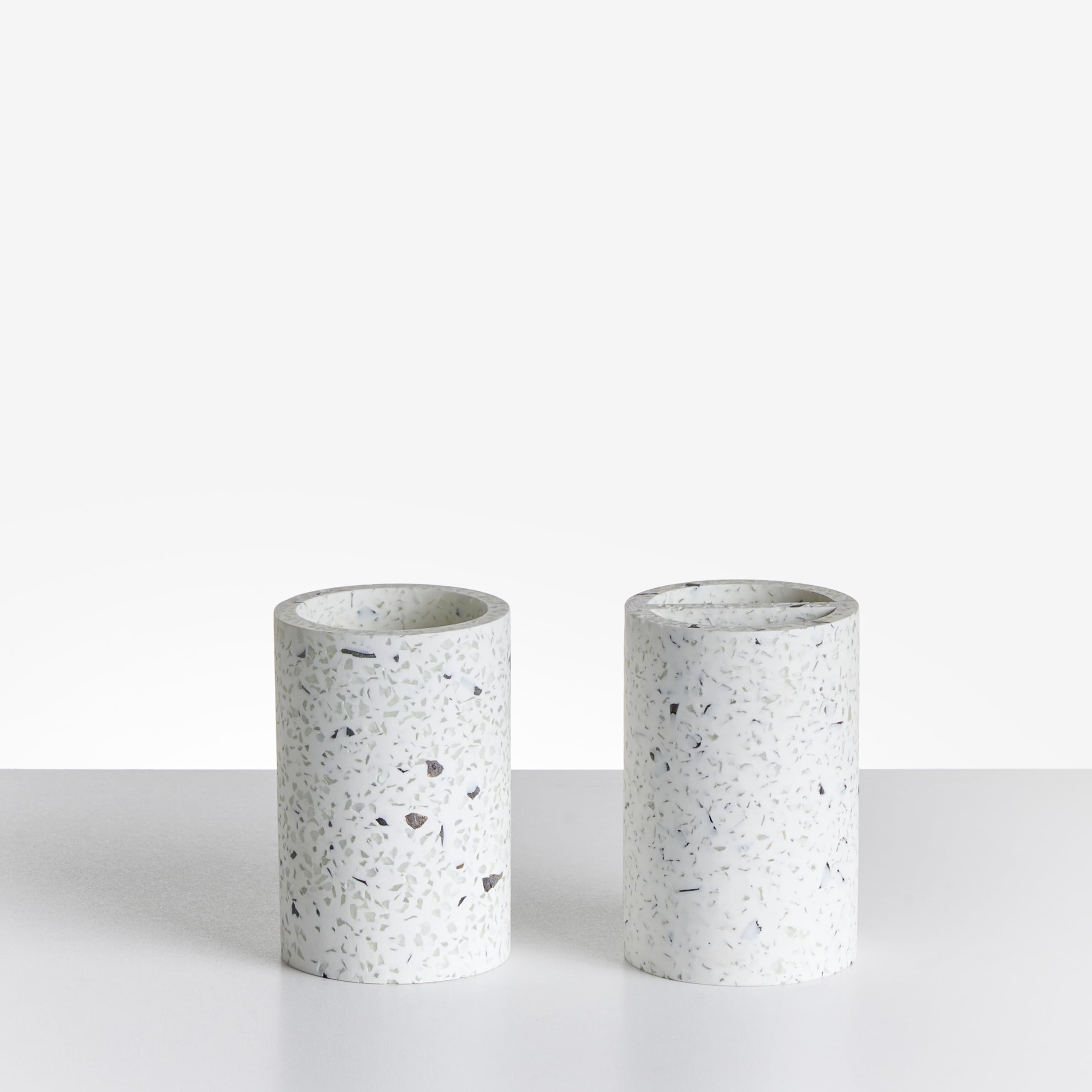 Badaccessoires Set 5-teilig Kunstharz weiß Terrazzo Optik Badausstattung Perene