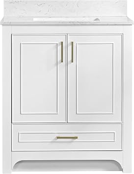 Miseno MV-N241-V30 Lucerne 30" Single Basin Vanity Set with 3/4" Marble Stone Composite Top, Rectangular Sink, USB Port, and Electrical Outlet - Bright White