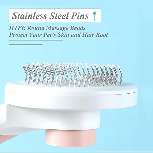 Miniatura 8 de Cepillo deslizante de autolimpieza para perros y gatos, cepillo de pelo de aseo de mascotas, elimina la capa inferior, el cabello suelto, alfombras,