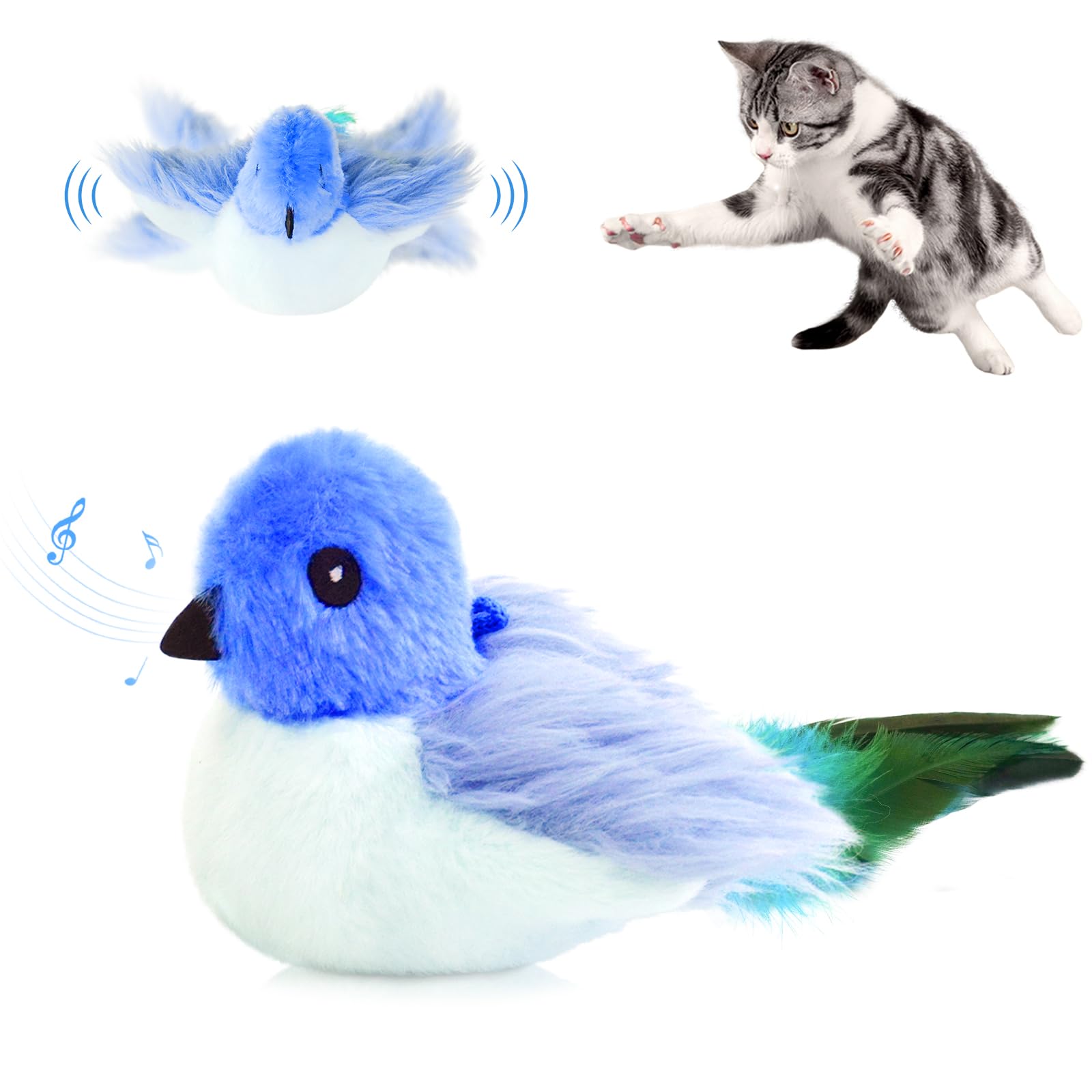 Migipaws Cat Toys,Interactive Lifelike Flapping Bird with Catnip, Hanging by Clamp on Table Edge, Automatic Chirping Kitten Toys for Indoor Cats Self Play, Rechargeable