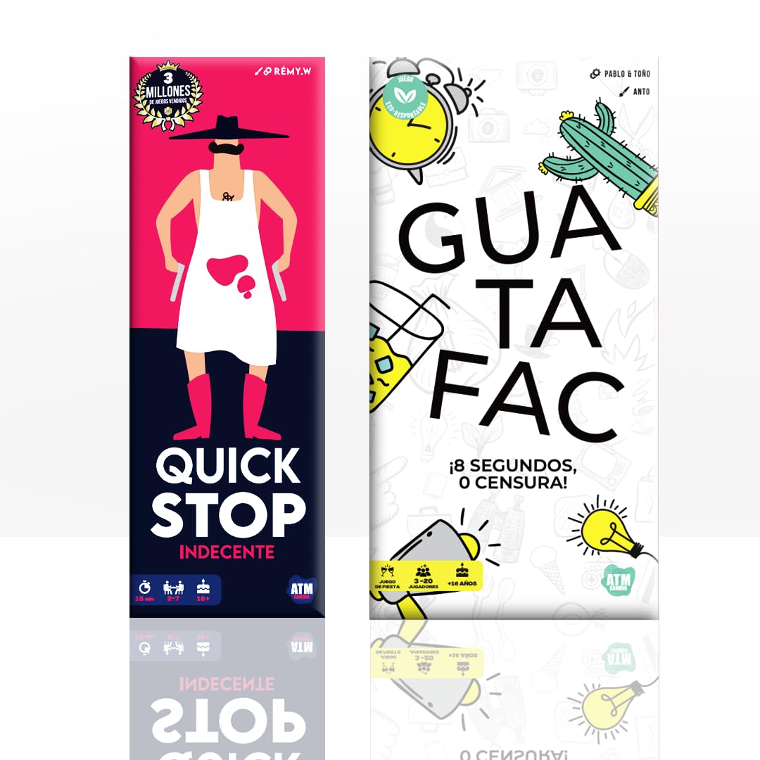 ATM Gaming Guatafac + Quickstop - Juegos de Mesa Adultos - Juego de Cartas Divertido para Fiestas y Previas - Más de 1 Millón de Jugadores - Dinámico, Rápido y Atrevido
