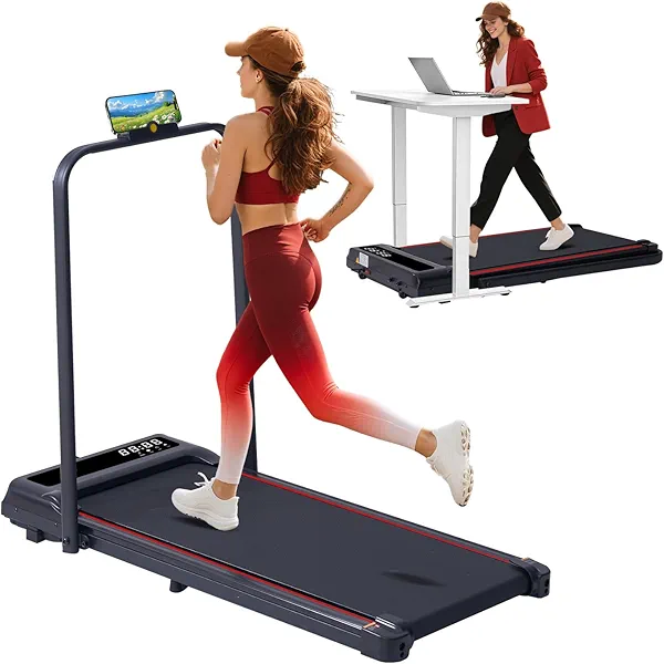 Treadmill with Handles for Home Small, 3.0HP Electric Compact Walking Pad Treadmills with Handle Bar, 0.6-6.2MPH Portable Under Desk Treadmill Home for Small Space, 320LBS