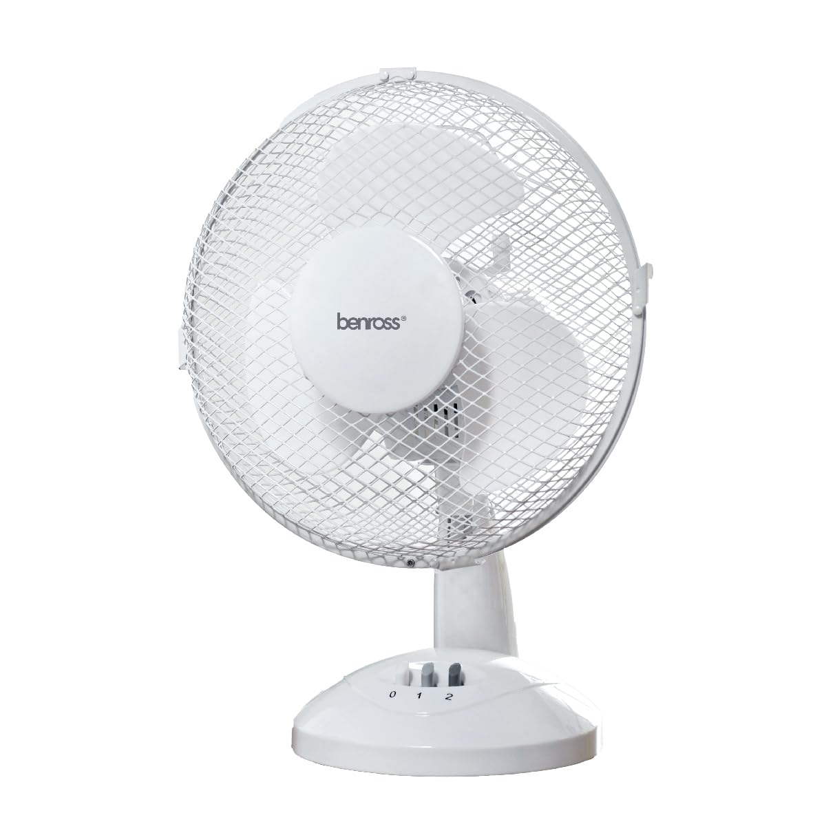 Benross 43910 9-Inch Standing Desk Fan/Easy Push Control Buttons / 2 Speed Settings/Oscillating Head/Safety Guard/Use in Home, Office, Commercial & More / 20W