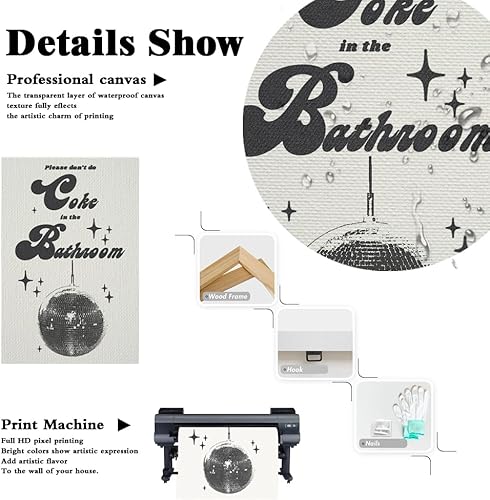 Miniatura 9 de Oulores Lienzo retro de moda con texto en inglés Please Dont Do Cooke In The Bath, arte de pared con diseño de bola de discoteca funky para