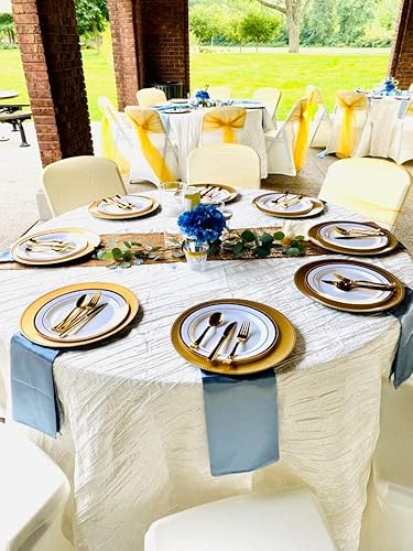 Miniatura 8 de Your Chair Covers - Mantel redondo de tafetán arrugado de 120 pulgadas - Azul real, mantel de comedor brillante aplastado para bodas, fiestas,