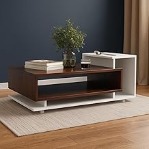 Creative Qube Zyra Enginereed Wood Coffee Tea Table 90x50x36 CM | Rectangular Modern, Stylish, Durable Center Table with Storage Shelves for Sofa Side, Office, Home, Hall | Easy Assembly- White &Wenge