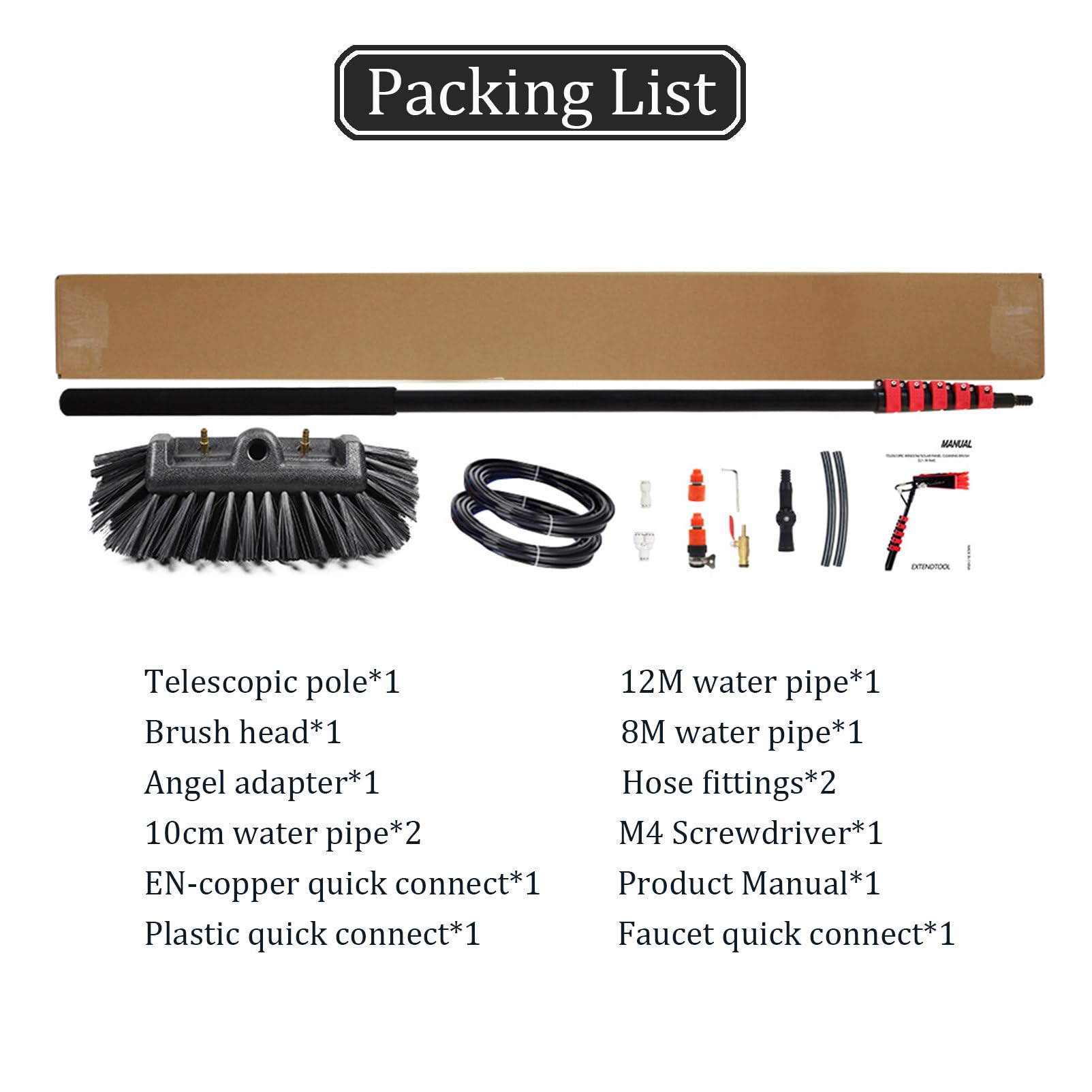 Kit di spazzole per la pulizia del pannello solare con approvvigionamento idrico, scrubber in gomma per la manutenzione di finestre e tetti, strumento di manutenzione solare efficiente per uso