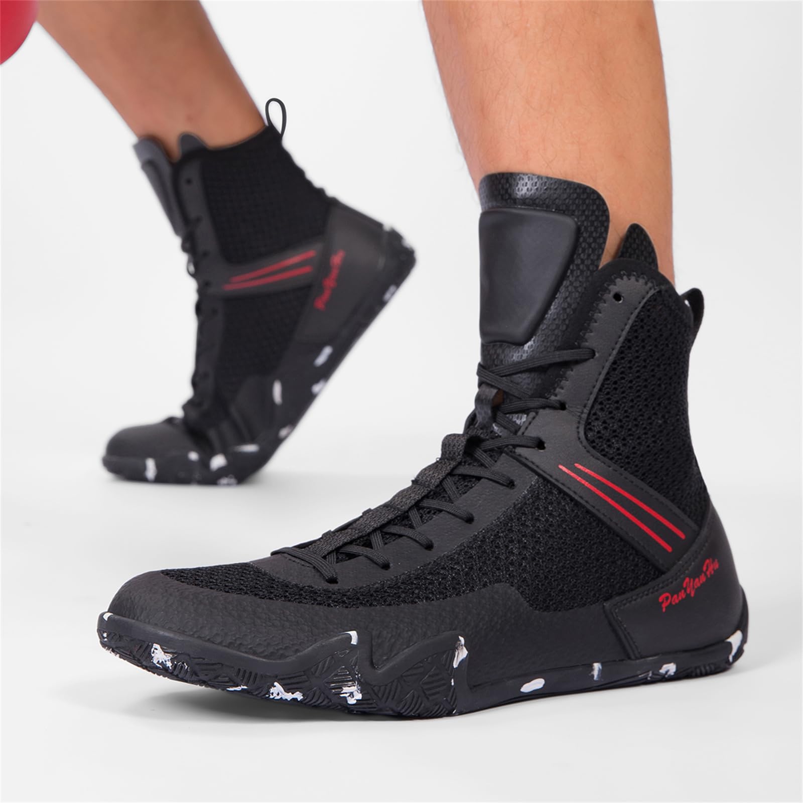 Scarpe Wrestling Uomo Scarpe Boxe Leggere Stivali Sportivi | Alte Mesh Con Lacci Suola Piatta in Gomma Traspiranti Scarpe Da Combattimento Professionali Per Fitness Powerlifting