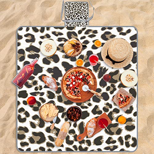 Bardic Cobertor de piquenique tapete de praia animal leopardo textura preto branco, suporte impermeá