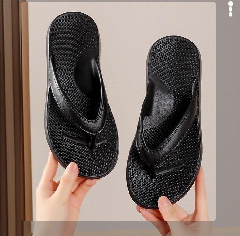 Men's flip-flops outside wear clip-on beach shoes couples shock-absorbing arch support sandals(Nero,Women/7.5-8.5)3