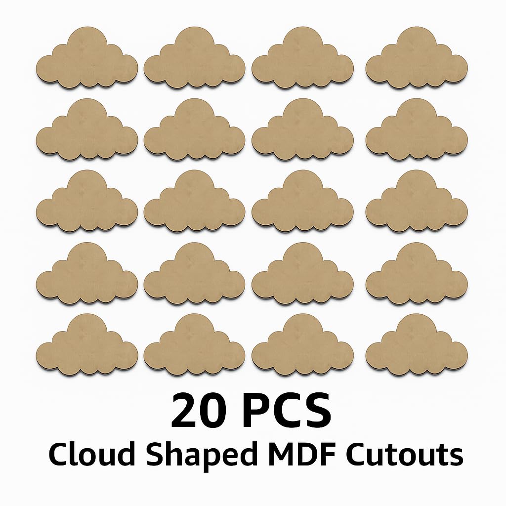 Lets DIY Cloud Shaped Cutouts - MDF Craft Shapes for Art, Painting & Home Décor (Size Up to 1.5 INCH Assorted) | Gift kit for Boys and Girls | Birthday Gift | Festival Gift | 20 Pcs 4